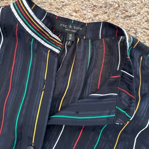Rag & Bone Top Austin Black/Rainbow Striped 100% Silk Blouse
Size Medium - Picture 9 of 12